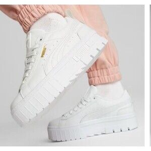 PUMA Mayze Classic White Chunky Platform Sneakers - Women's 9